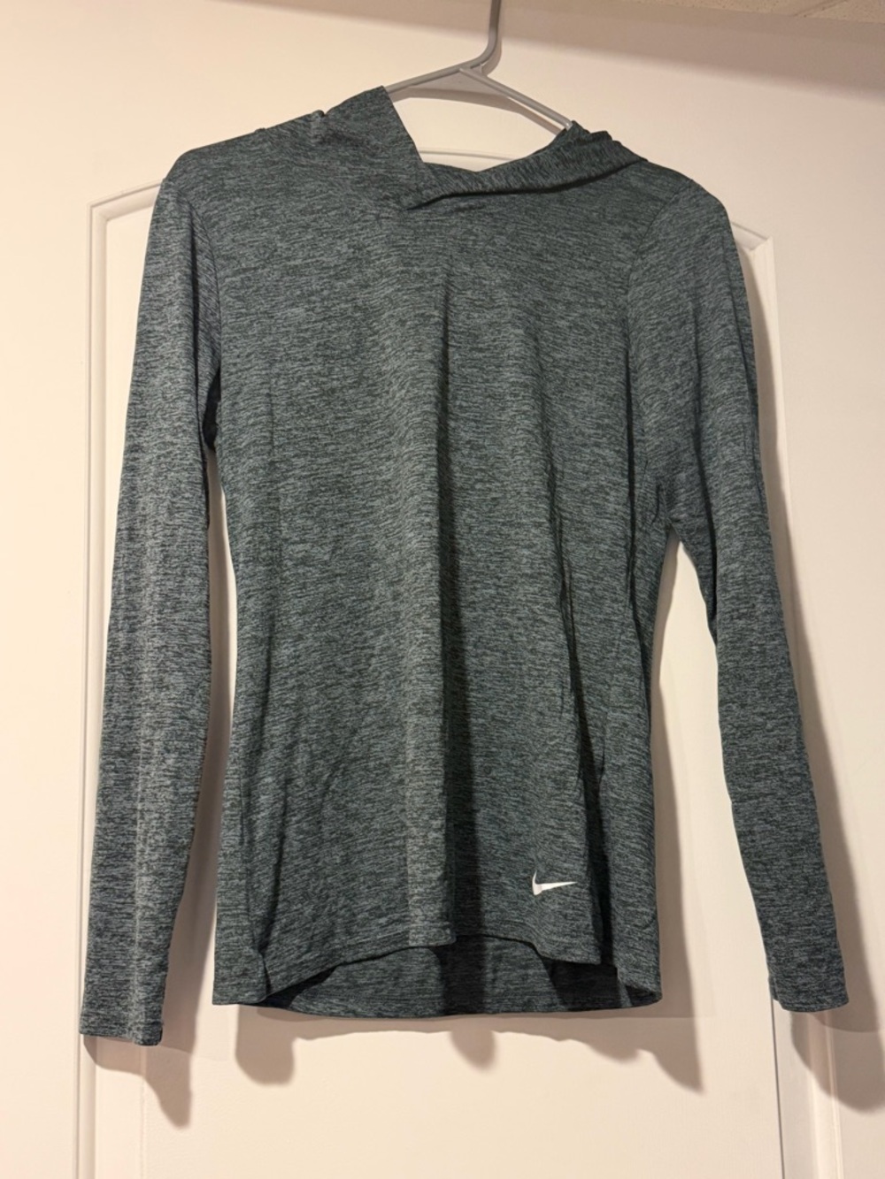 Nike Women's Heathered Teal-Grey Long Sleeve Hooded Top